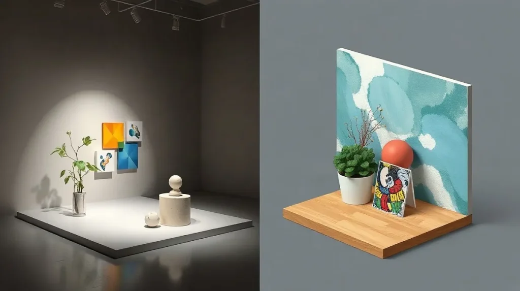 Hero illustration for the article “Conceptual Art vs. Photorealism: A Comparative Analysis”