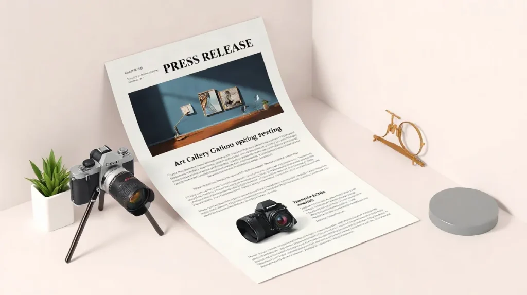 Hero illustration for the article “How Press Releases Shape Art Exhibition Coverage”
